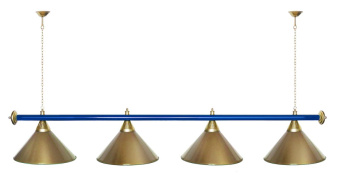 Лампа STARTBILLIARDS 4 пл. (плафоны голубые,штанга золотая,фурнитура золото)