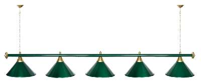 Лампа STARTBILLIARDS 5 пл. (плафоны зеленые матовые,штанга золотая,фурнитура золото)