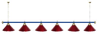 Лампа STARTBILLIARDS 6 пл. RAL (плафоны красные,штанга красная,фурнитура золото)