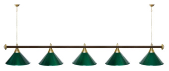 Лампа STARTBILLIARDS 5 пл. (плафоны зеленые матовые,штанга золотая,фурнитура золото)