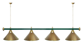 Лампа STARTBILLIARDS 4 пл. (плафоны зеленые,штанга золотая,фурнитура золото)