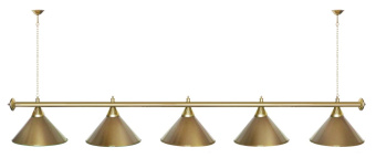 Лампа STARTBILLIARDS 5 пл. (плафоны золотые,штанга коричневая,фурнитура золото)