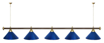 Лампа STARTBILLIARDS 5 пл. (плафоны голубые,штанга голубая,фурнитура золото)