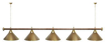 Лампа STARTBILLIARDS 5 пл. (плафоны золотые,штанга коричневая,фурнитура золото)