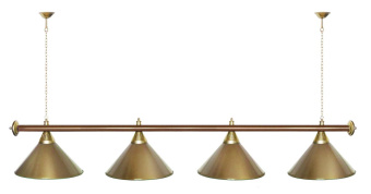 Лампа STARTBILLIARDS 4 пл. (плафоны коричневые,штанга коричневая,фурнитура золото)